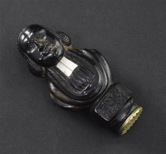 An American pressed horn Rev. G. Whitefield figural seal, dated 1839, 3.25in.